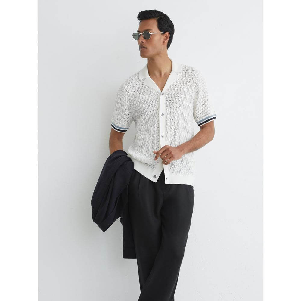 REISS Bilsby Cotton-Blend Geometric-Knit Tipped Shirt